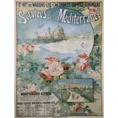 Antique Original poster for the Services de la Méditerranée by the Cie Intle Wagons-Lits