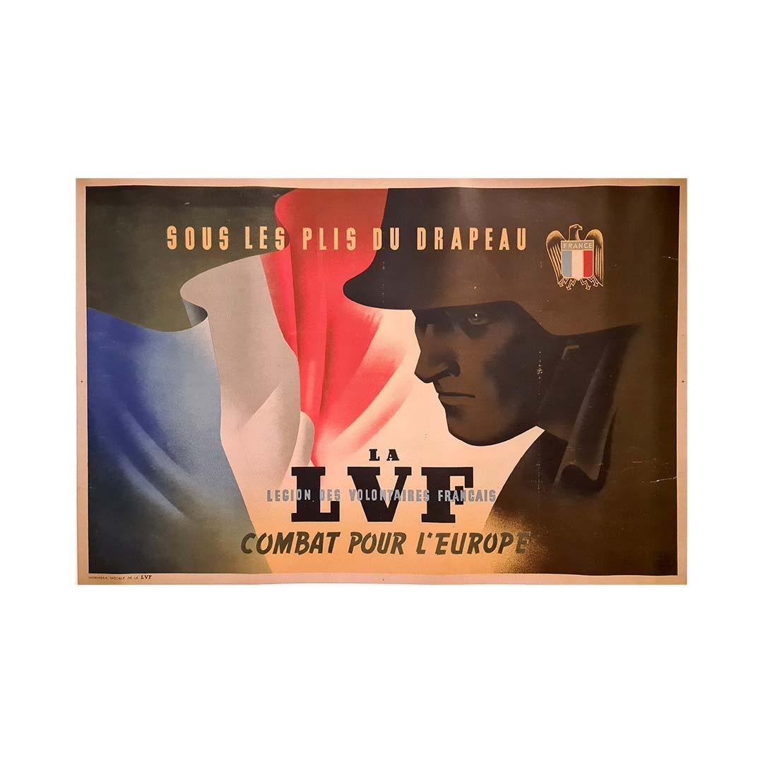 This powerful and rare original poster from 1941 was issued by the LVF (Légion des Volontaires Français), a collaborationist French militia founded during the Second World War. The slogan 