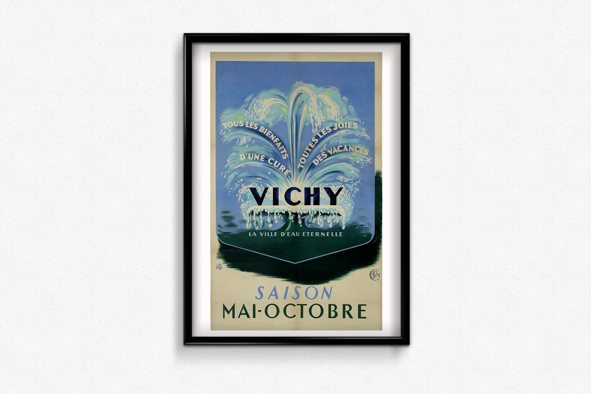 Affiche originale de 1955 faisant la promotion de Vichy en France - SNCF en vente 1