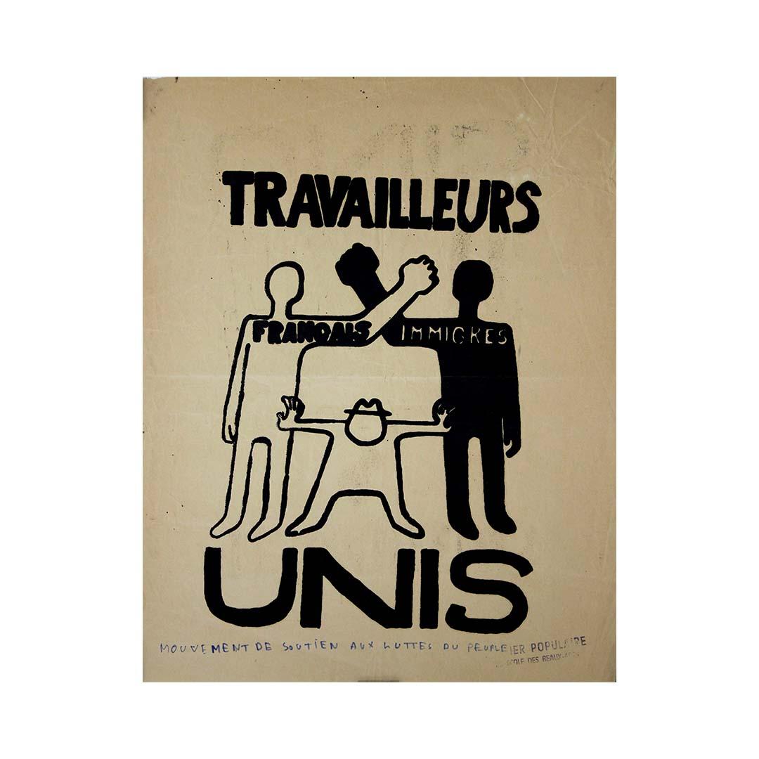 Originalplakat vom Mai 1968, Travailleurs Unis - Français Immigrés im Angebot 2