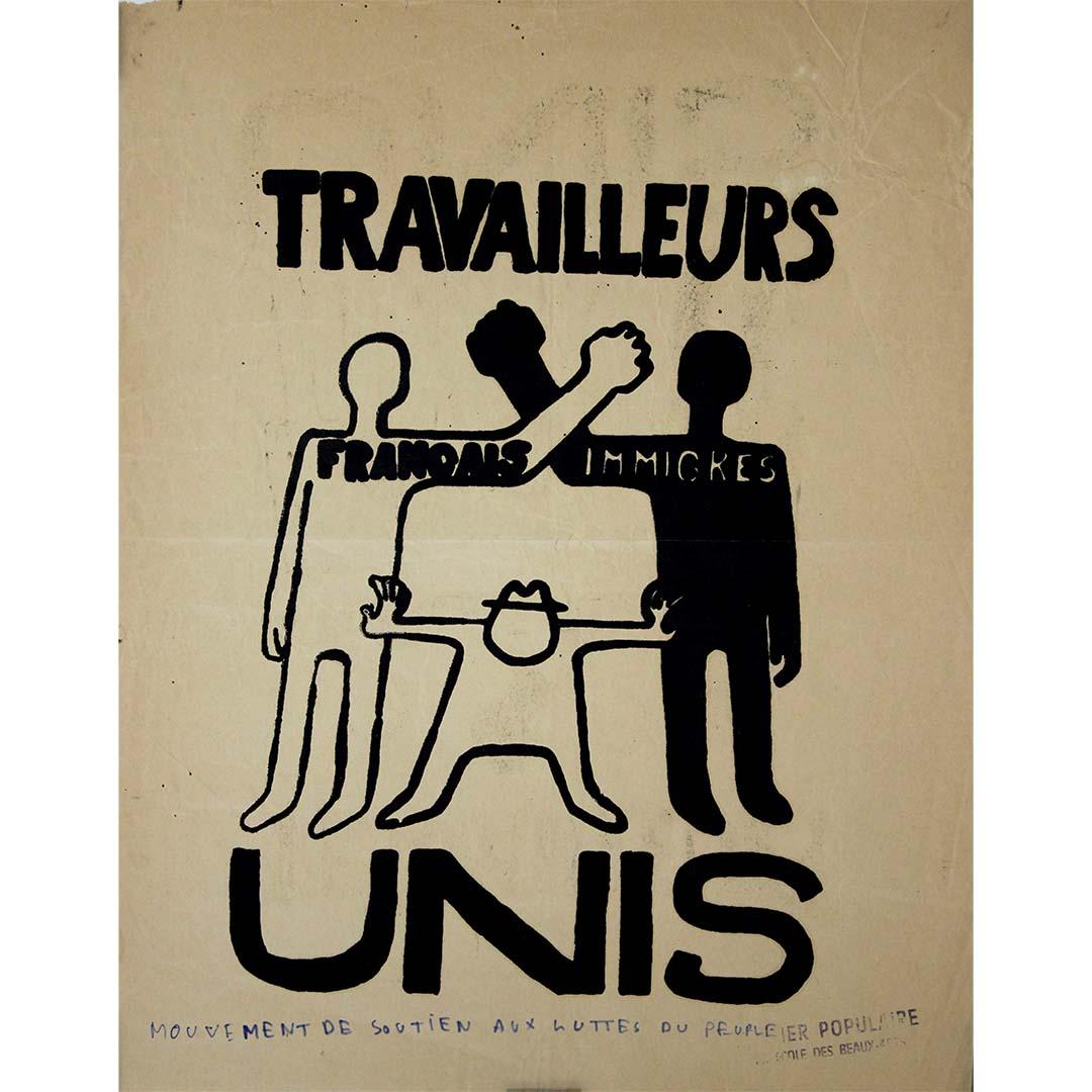 Originalplakat vom Mai 1968, Travailleurs Unis - Français Immigrés – Print von Unknown