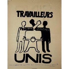 Originalplakat vom Mai 1968, Travailleurs Unis - Français Immigrés