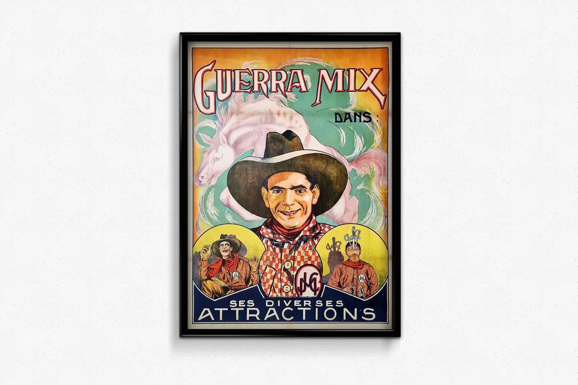 Affiche originale d'un cirque des années 20 - Guerra Mix et ses diverses attractions en vente 1