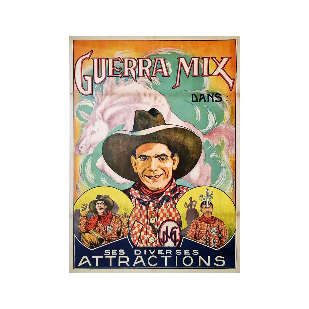 Affiche originale d'un cirque des années 20 - Guerra Mix et ses diverses attractions - Print de Unknown