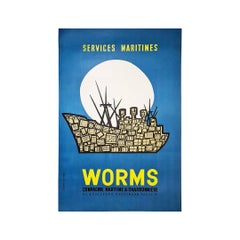 Vintage Original poster of the 60's for the Worms company - Maritime Company - Industry