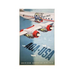 Vintage Original Poster of the end of the 40s for the airline American Overseas Airlines
