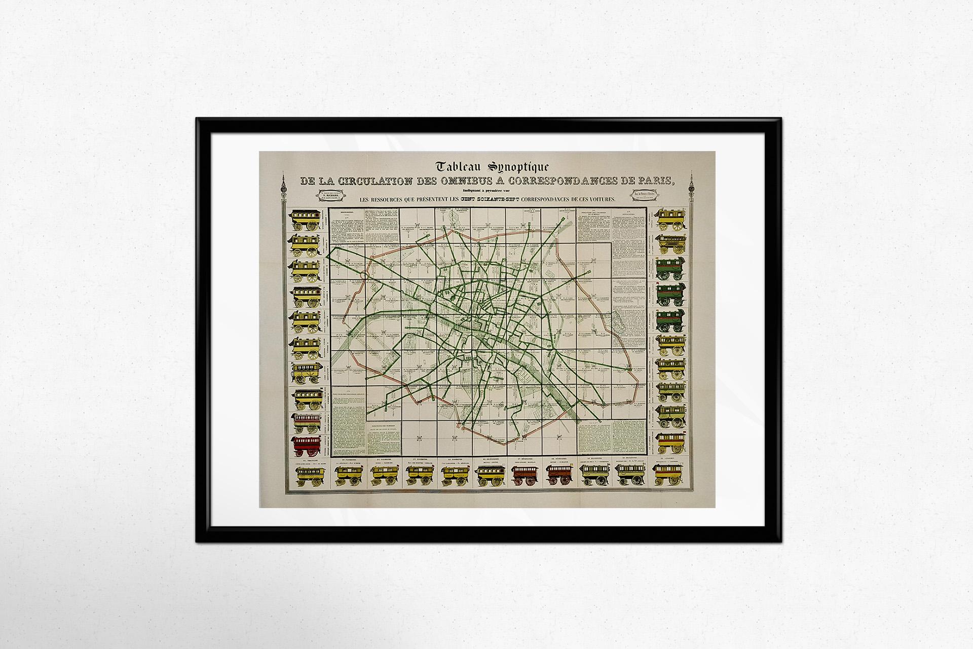 original poster of the Parisian public transportation system before 1854 For Sale 2