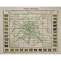 Antique original poster of the Parisian public transportation system before 1854