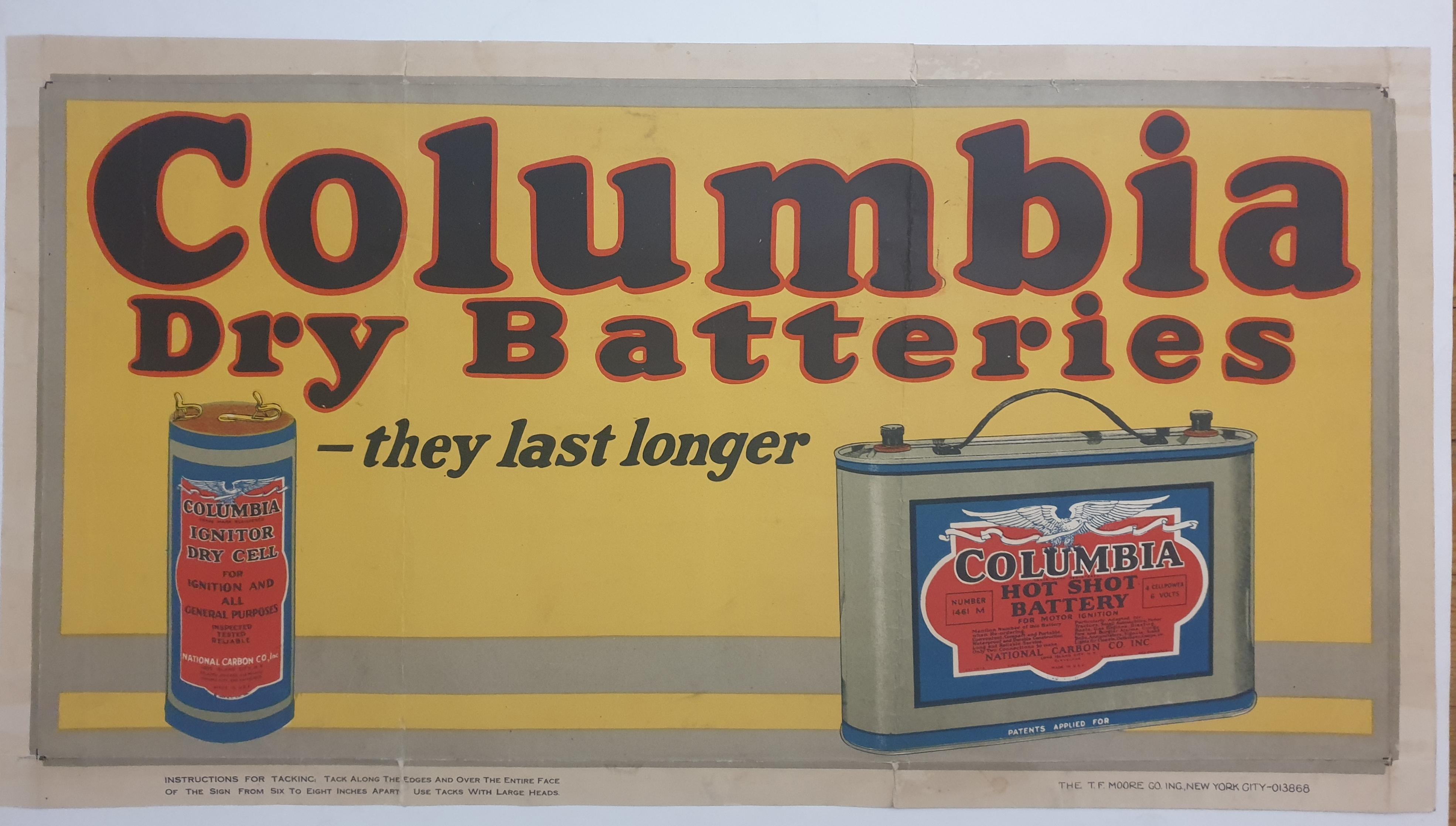 Originalplakat, sehr selten, zur Förderung der Batterien der Marke Columbia im Angebot 2