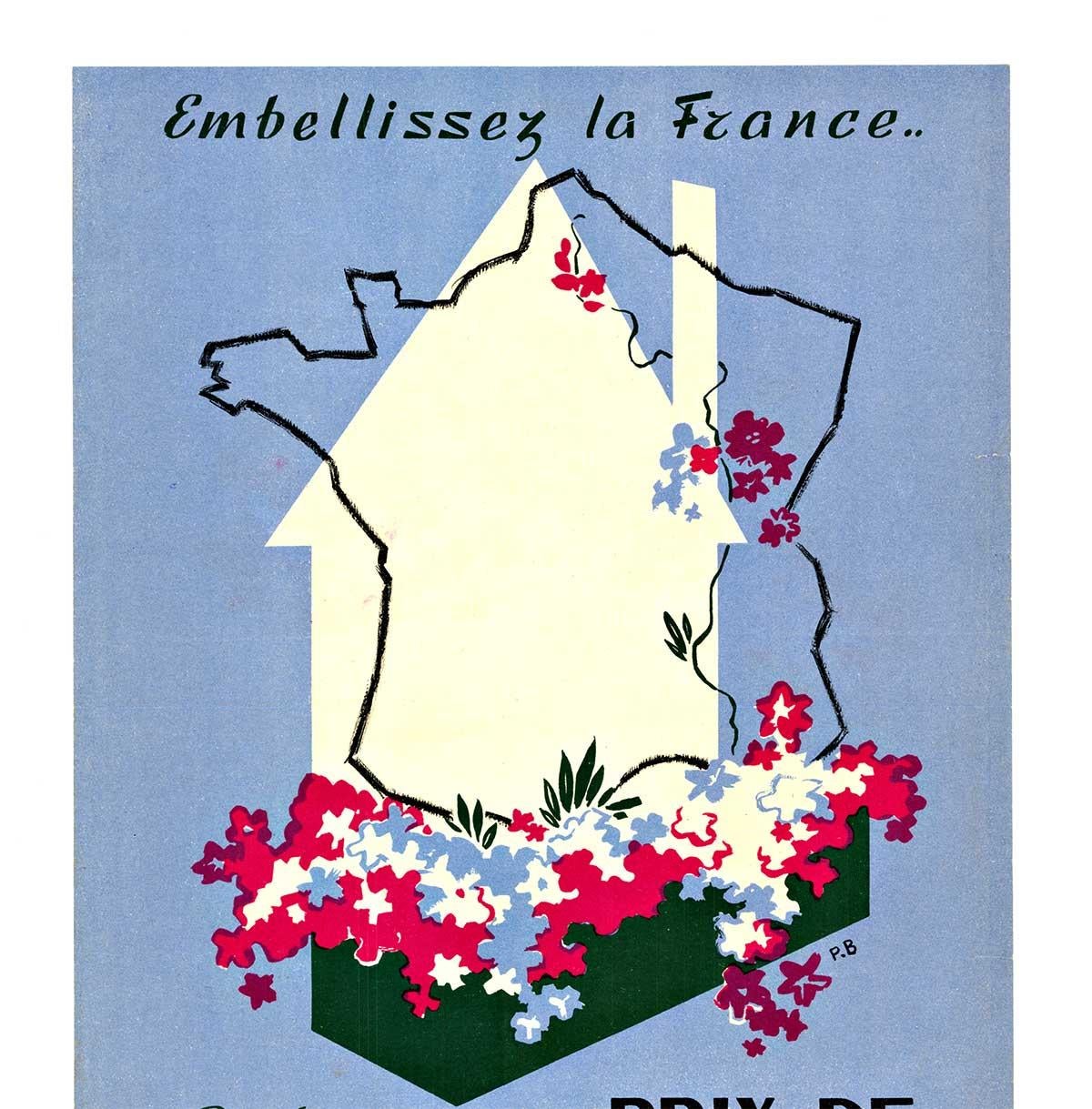 Original Prix de la Maison Fleurie vintage Französisch Blume Plakat – Print von Unknown