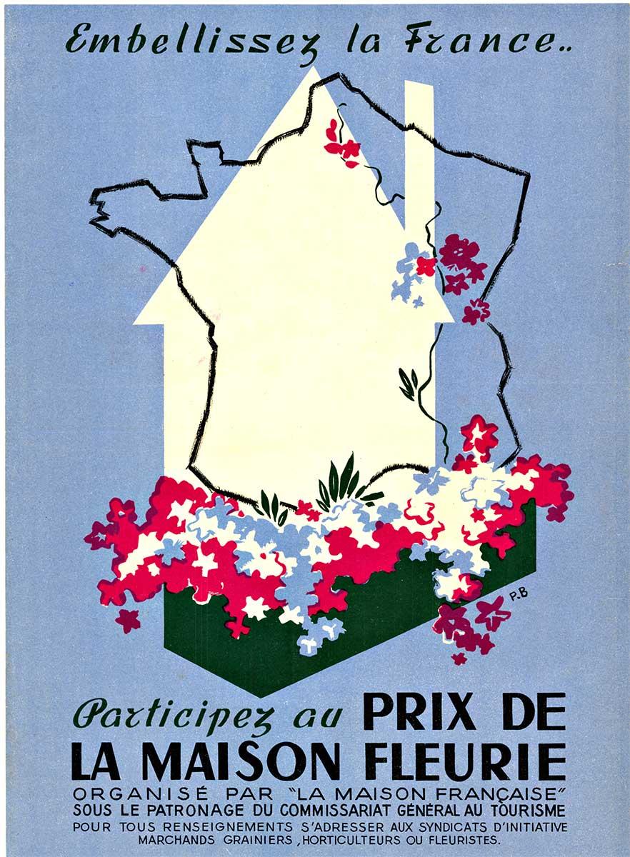 Originale Prix de la Maison Fleurie, poster francese d'epoca sui fiori