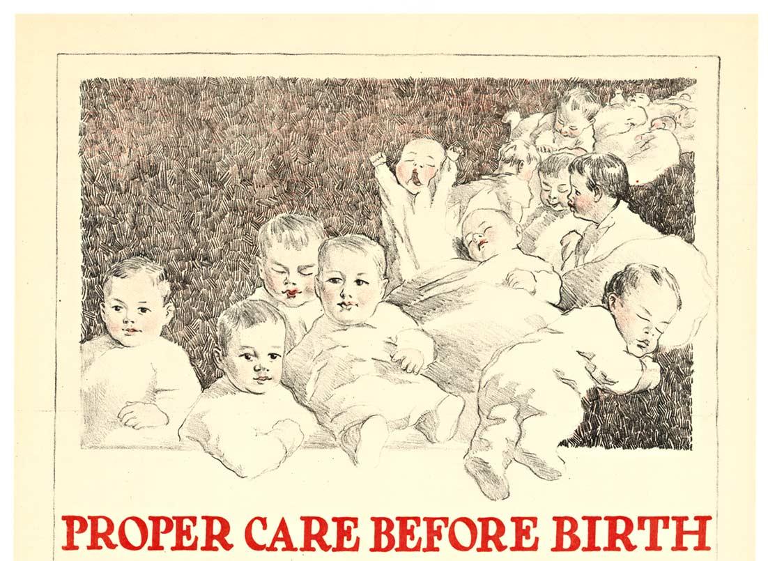 Original „Proper Care Before Birth“ bedeutet „ Mehr Babies“, Vintage-Poster – Print von Unknown