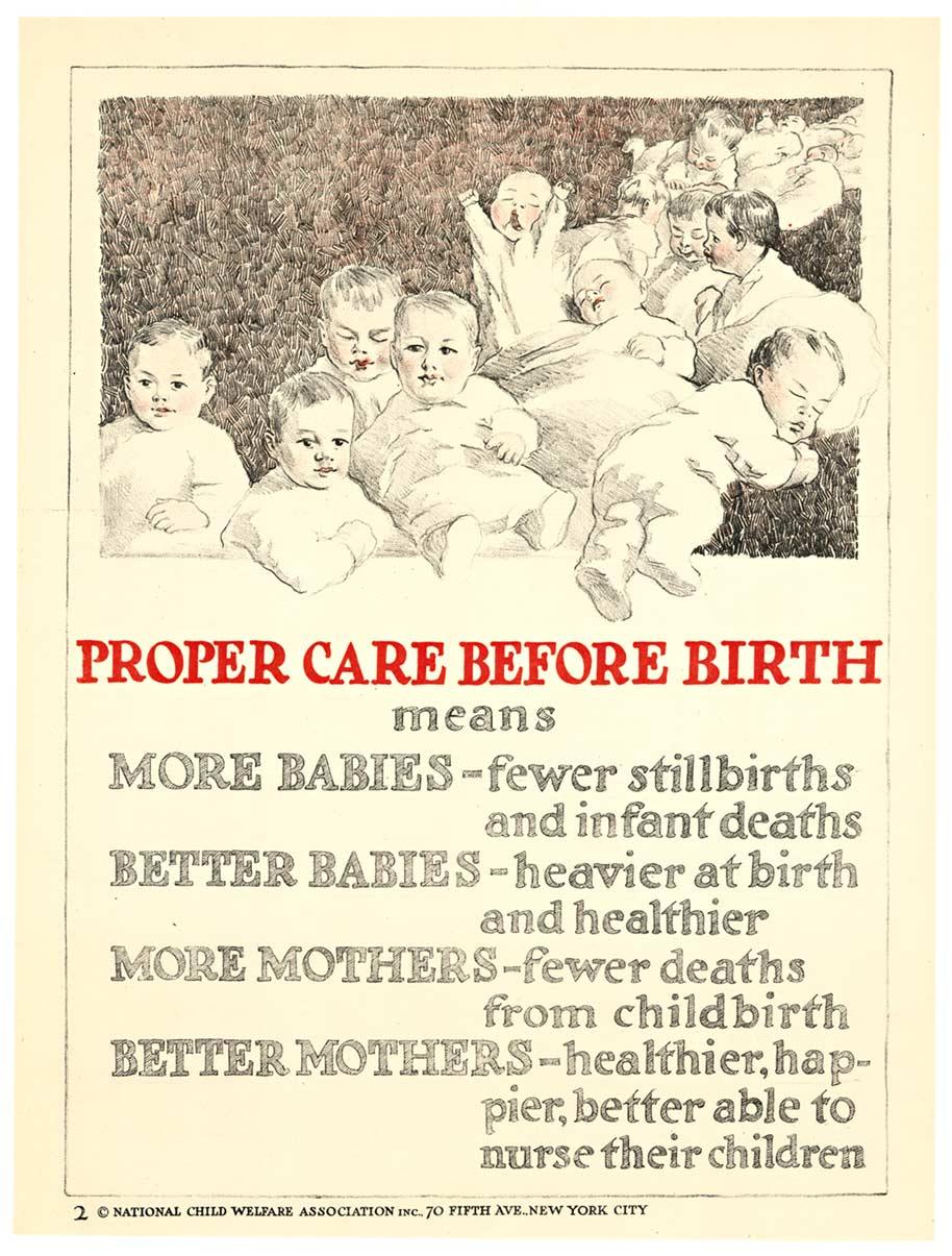 Original „Proper Care Before Birth“ bedeutet „ Mehr Babies“, Vintage-Poster (Weiß), Figurative Print, von Unknown