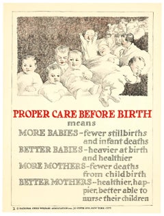 Cartel vintage original "Cuidados adecuados antes del parto" significa más bebés