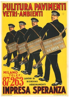 Affiche vintage italienne originale "Pulitura Pavimenti Impresa Speranza".