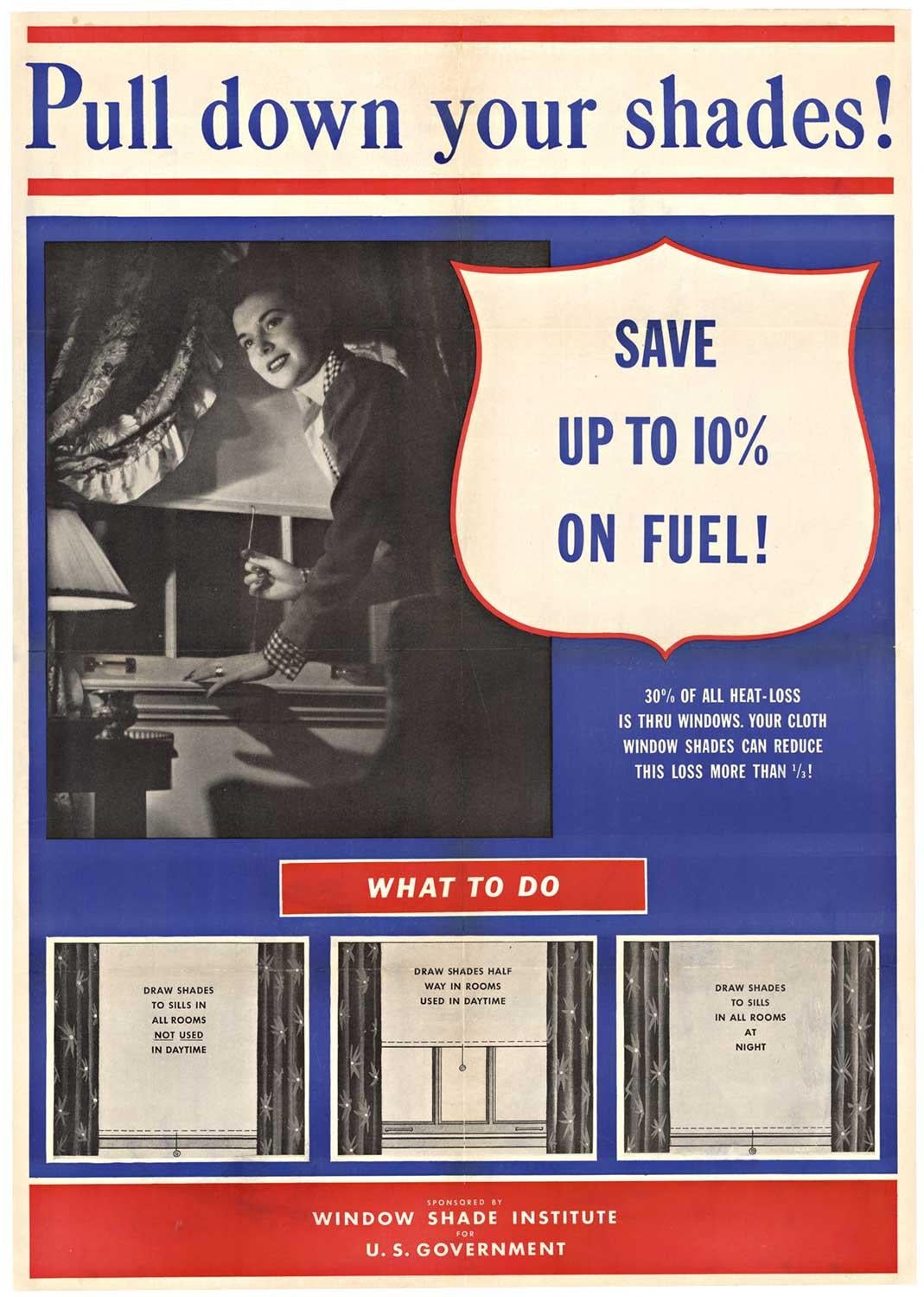 Original „Pull down your shades!“ Vintage-Poster aus der Kriegszeit.  
