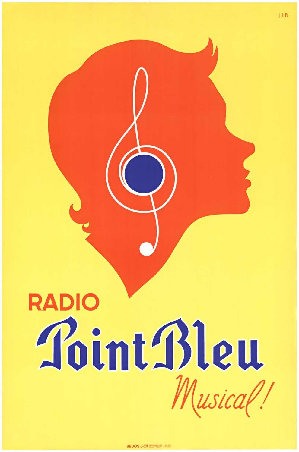 Original "Radio Point Bleu Musical!" vintage French poster, linen backed