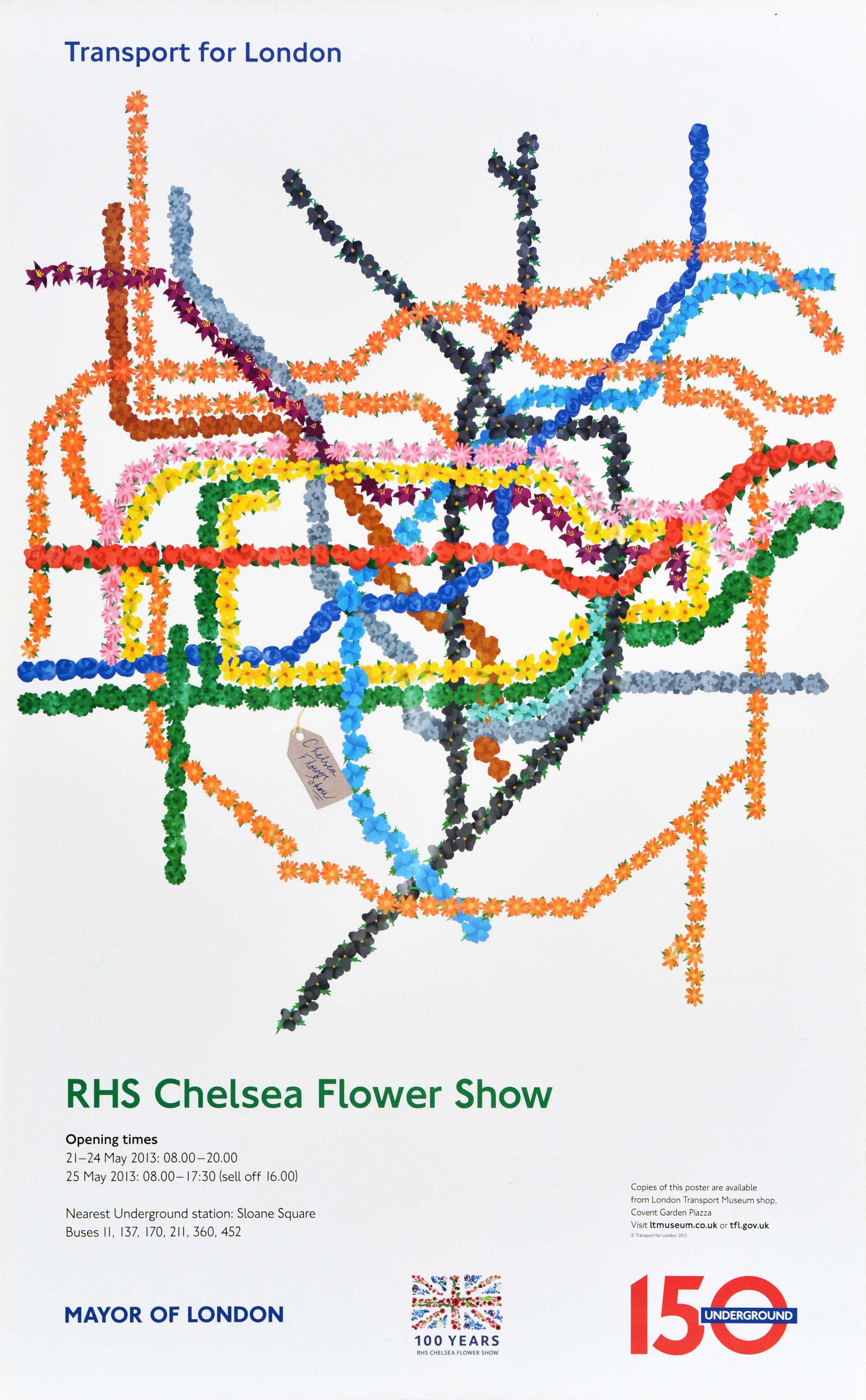 Print di Unknown - Poster di viaggio ferroviario originale Mappa della metropolitana Chelsea Flower Show Londra Underground