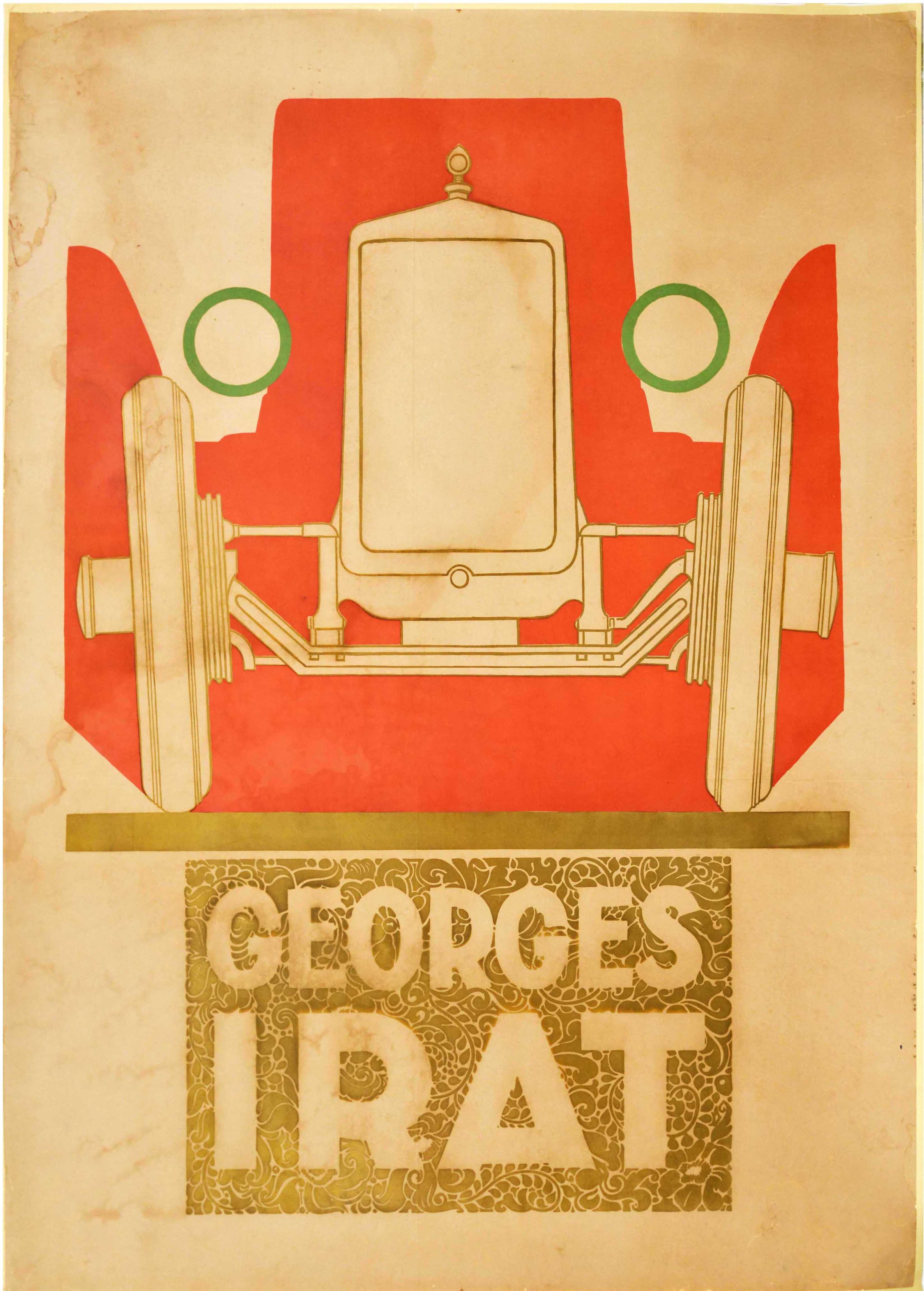 Unknown Print – Seltenes antikes Werbeplakat Georges Irat Automobile, Art déco-Auto
