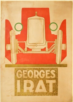 Seltenes antikes Werbeplakat Georges Irat Automobile, Art déco-Auto