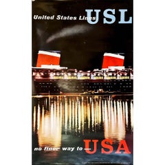 Original rare photo poster of the S.S. United States chimneys lit up at night