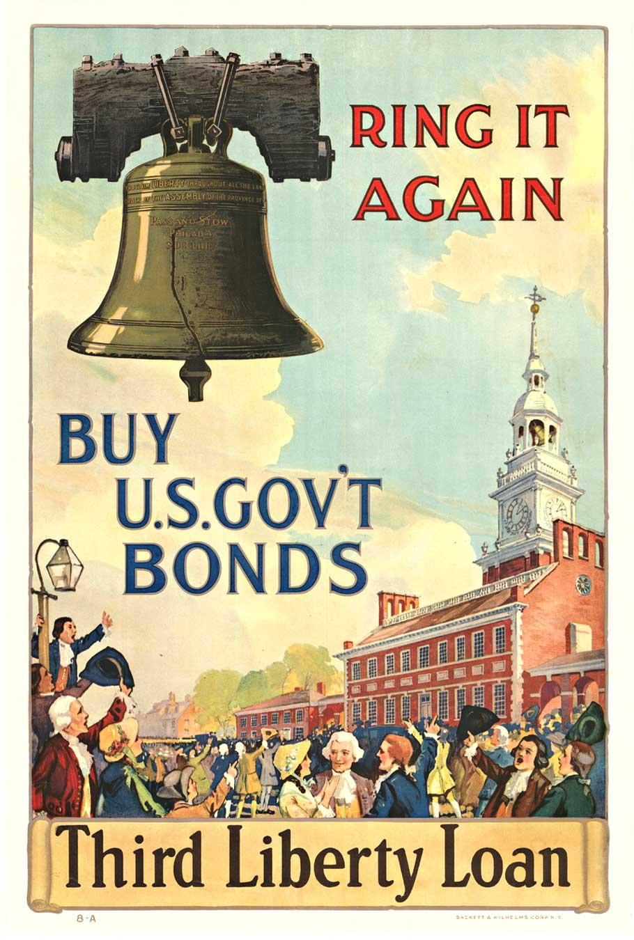 Unknown Figurative Print - Original "Ring It Again, Third Liberty Loan vintage WW1 poster