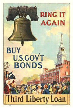 Original "Ring It Again, Third Liberty Loan vintage WW1 poster