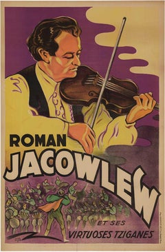 Cartel litografía vintage original de Roman Jacowlew  Violín