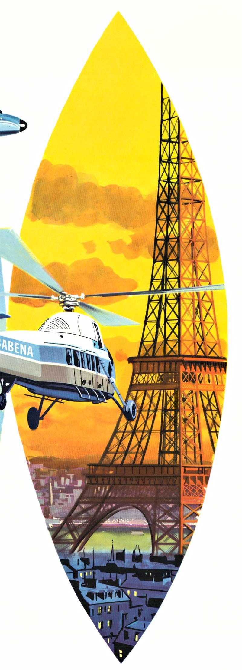 Affiche de voyage vintage originale SABENA Fun Brussels Helicopter to Paris en vente 1