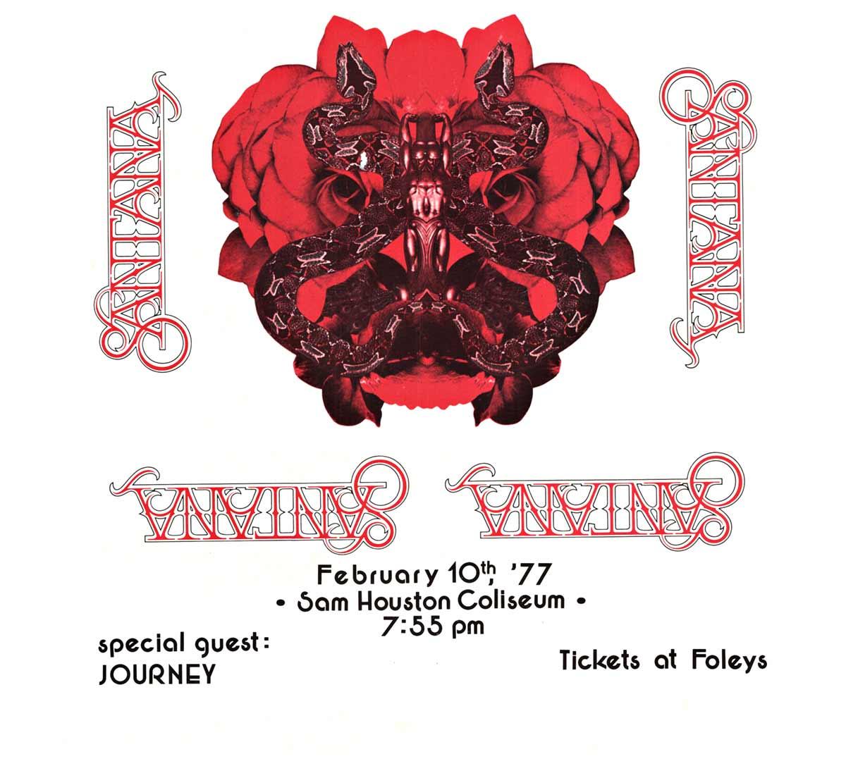 Affiche de concert vintage originale « Santana » avec Journey de 1977. - Rose Print par Unknown
