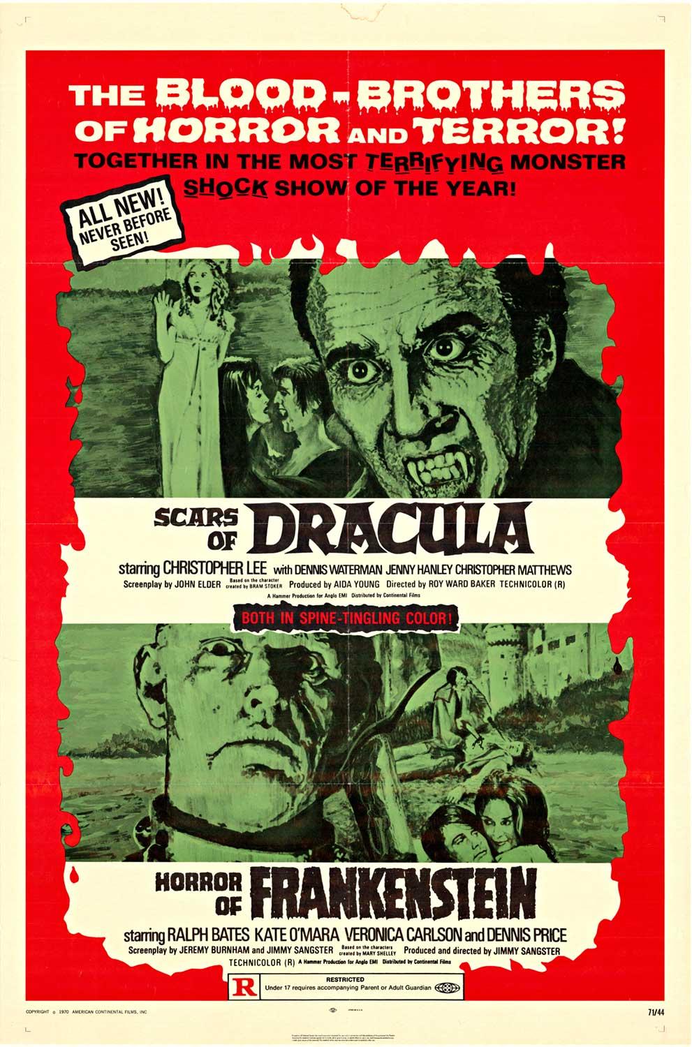Original Scars of Dracula - Horror of Frankenstein Doppelrechnung Vintage Film Poste