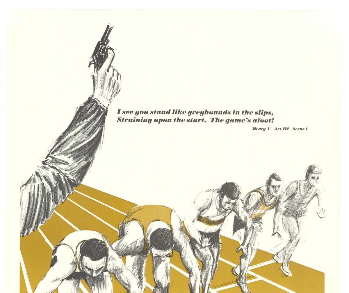 Original Shakespear's Henry V Quote  Track and Field runners vintage poster - American Modern Print by Unknown