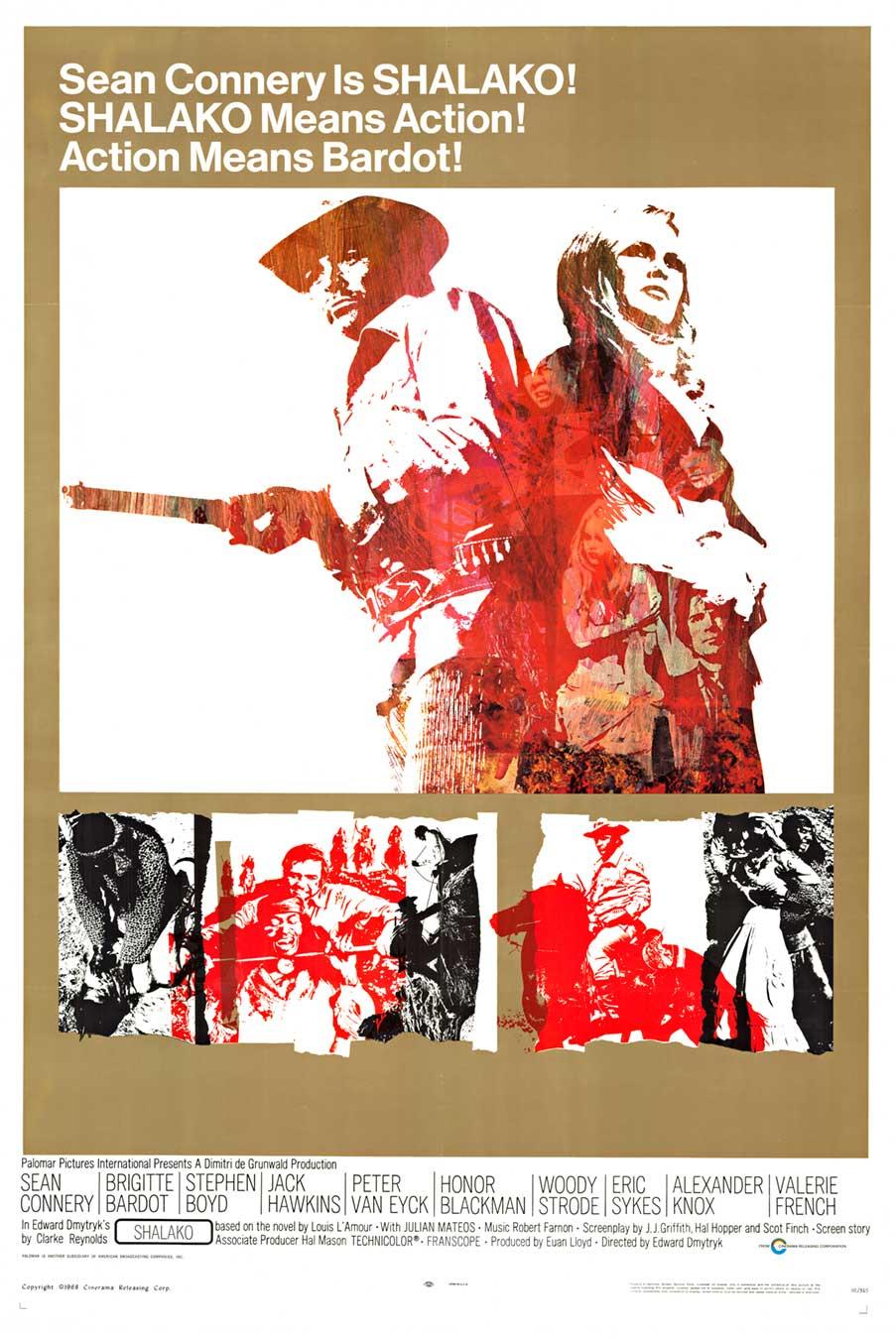 Affiche vintage du film « Shalako » de 1968, Sean Connery  Bridgitte Bardot