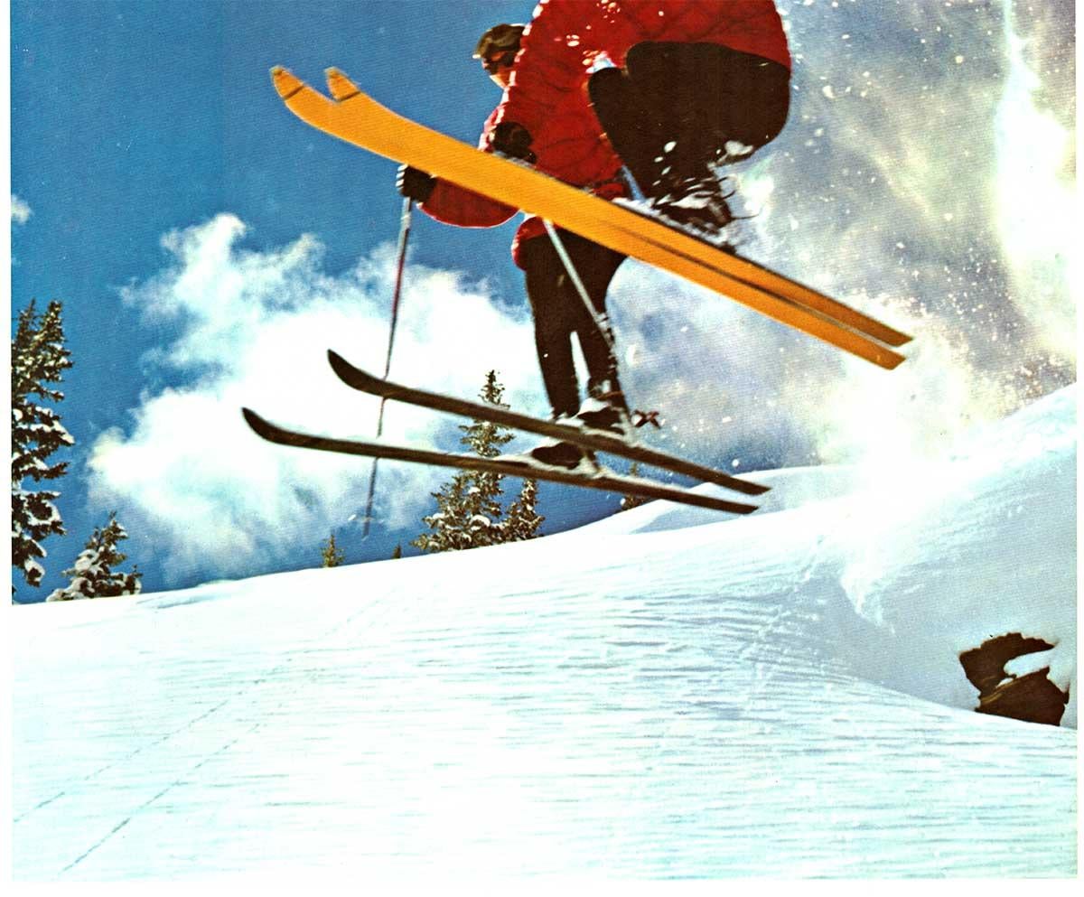 Affiche originale de voyage sportif SKI USA Fly United Air Lines - Modernisme américain Print par Unknown