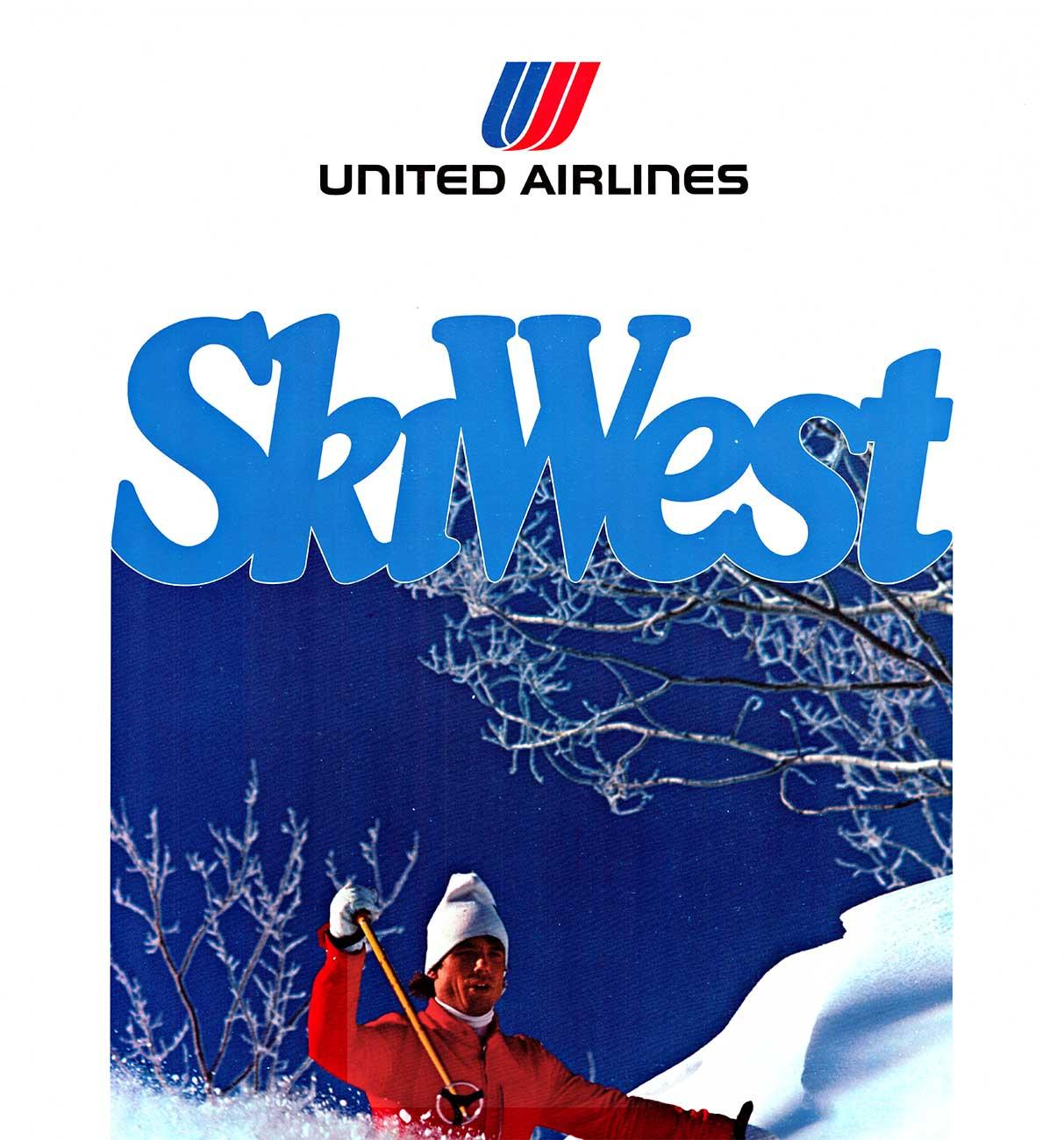 Originale Ski West  Poster di viaggio vintage della United Airlines  1975 - Print di Unknown
