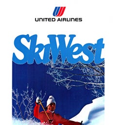 Original Ski West  United Airlines vintage travel poster  1975