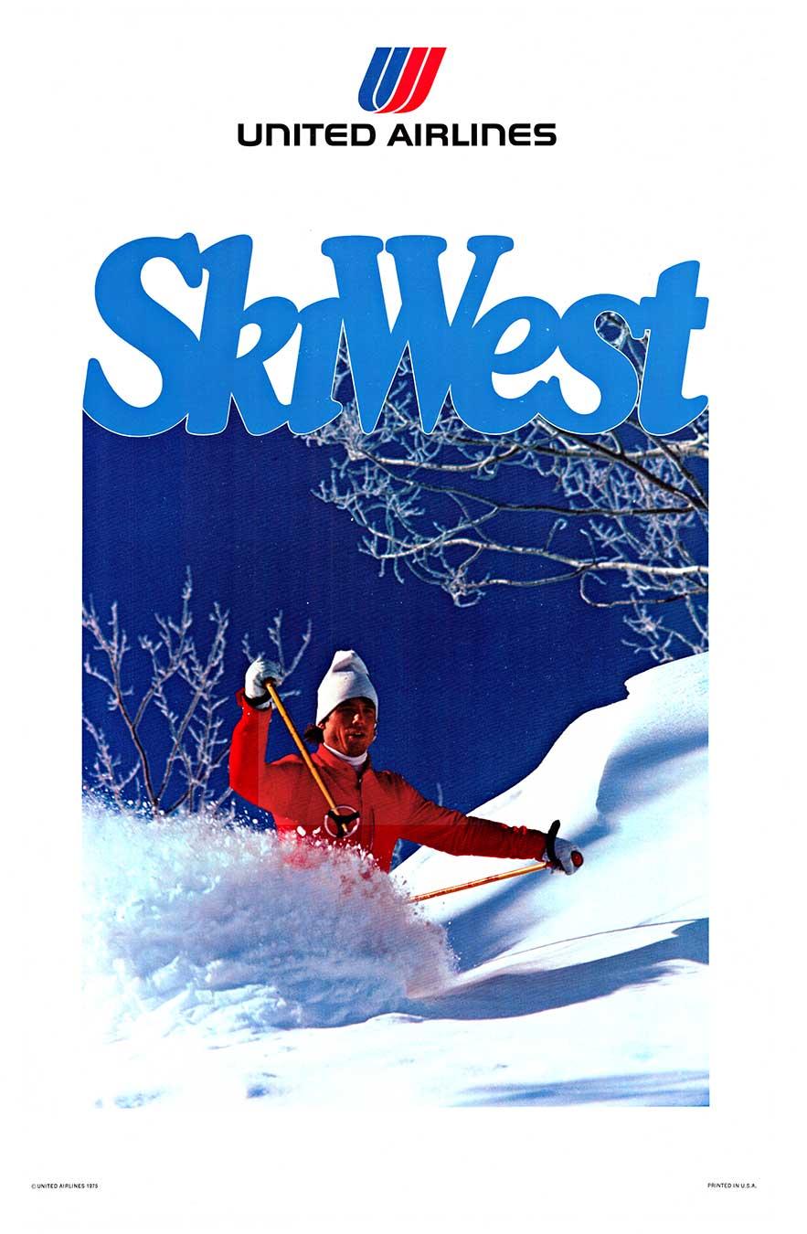 Portrait Print di Unknown - Originale Ski West  Poster di viaggio vintage della United Airlines  1975