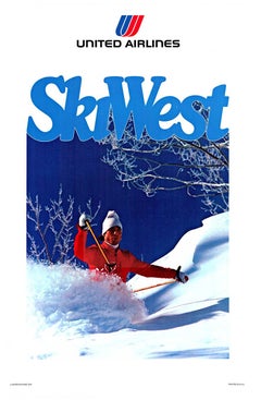 Original Ski West  United Airlines vintage travel poster  1975