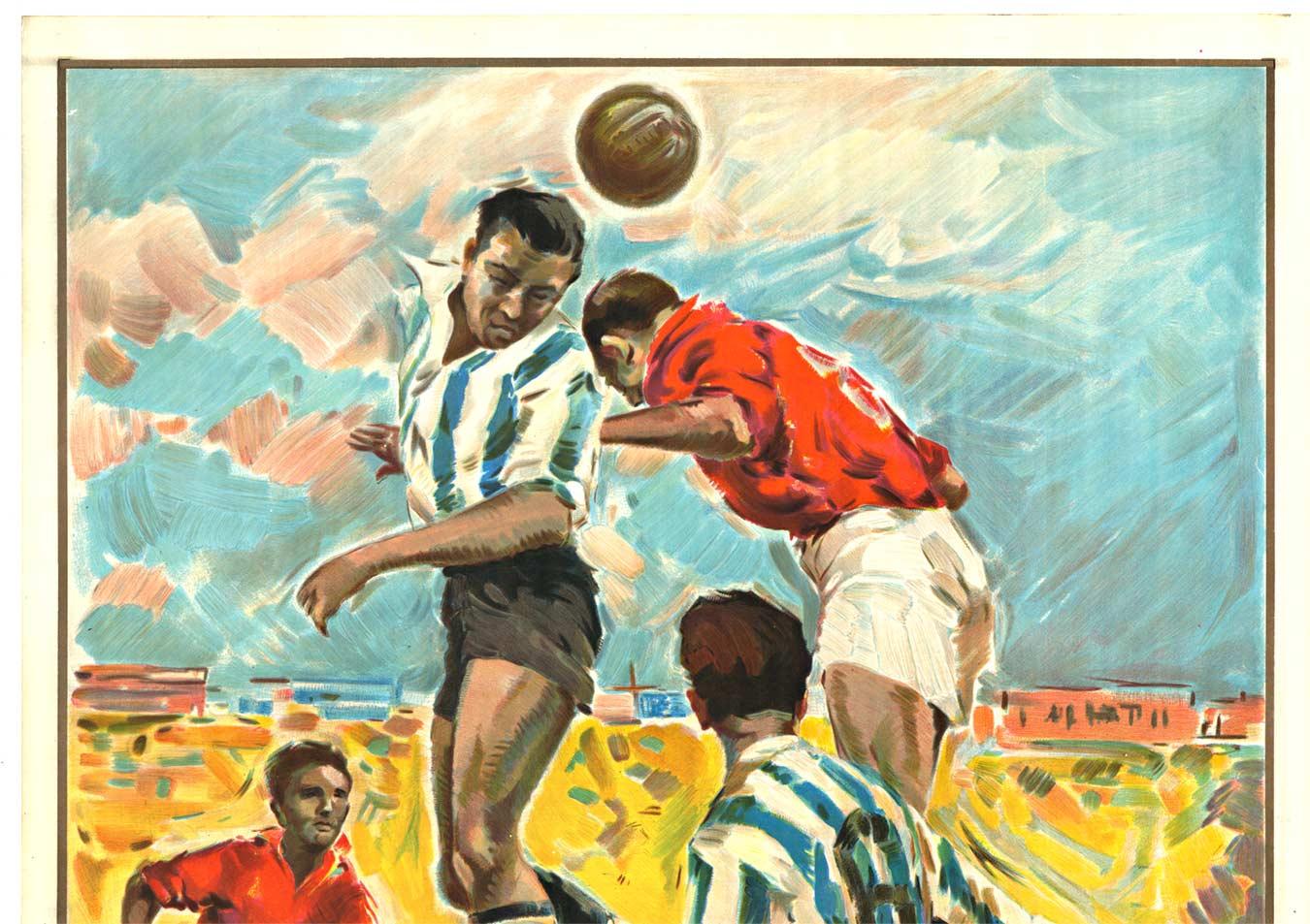 Original Vintage-Lithographieplakat „Soccer“ a.k.a. „Heads Up“, Spanien – Print von Unknown