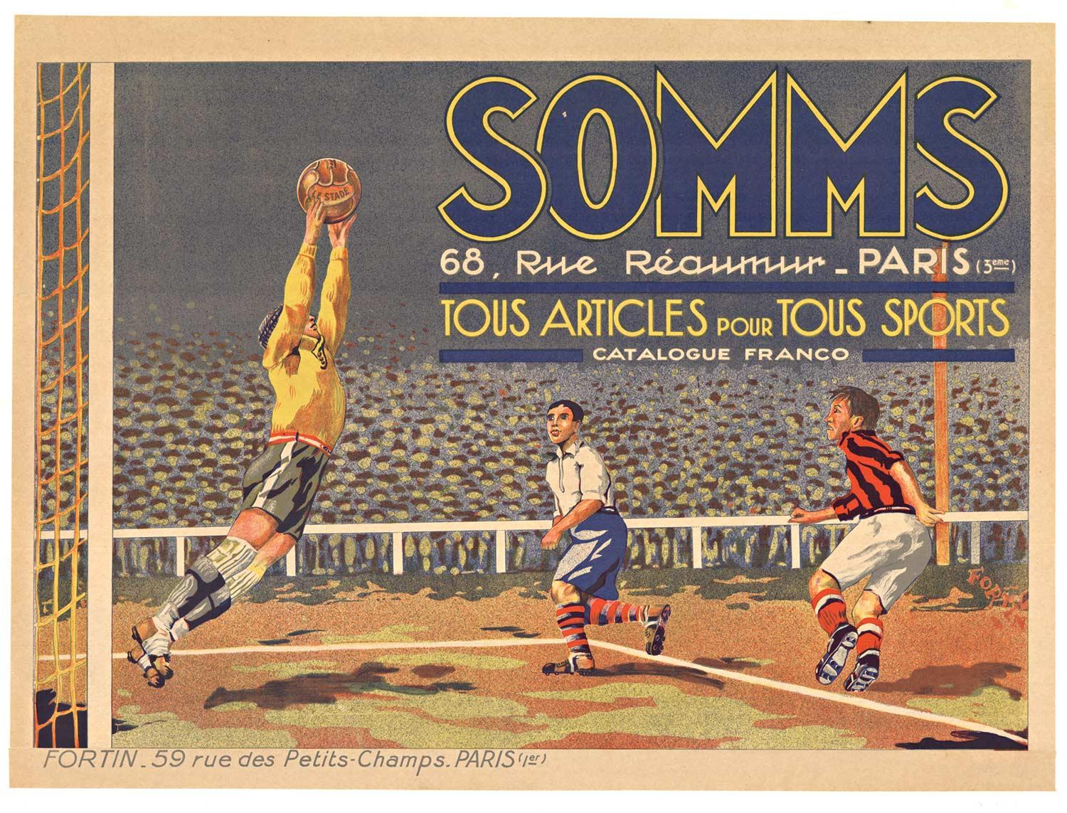 Unknown Print - Original "Somms" tous sports vintage soccer poster