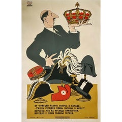 Retro Original Soviet political poster - De Gaulle Caricature 