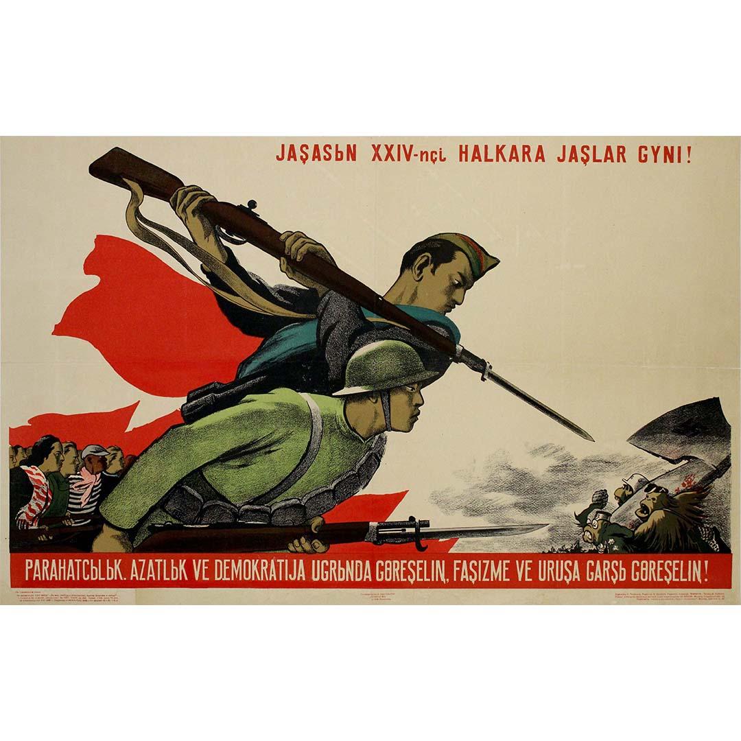 Poster originale di propaganda sovietica Lunga vita alla 24a Giornata Internazionale della Gioventù!