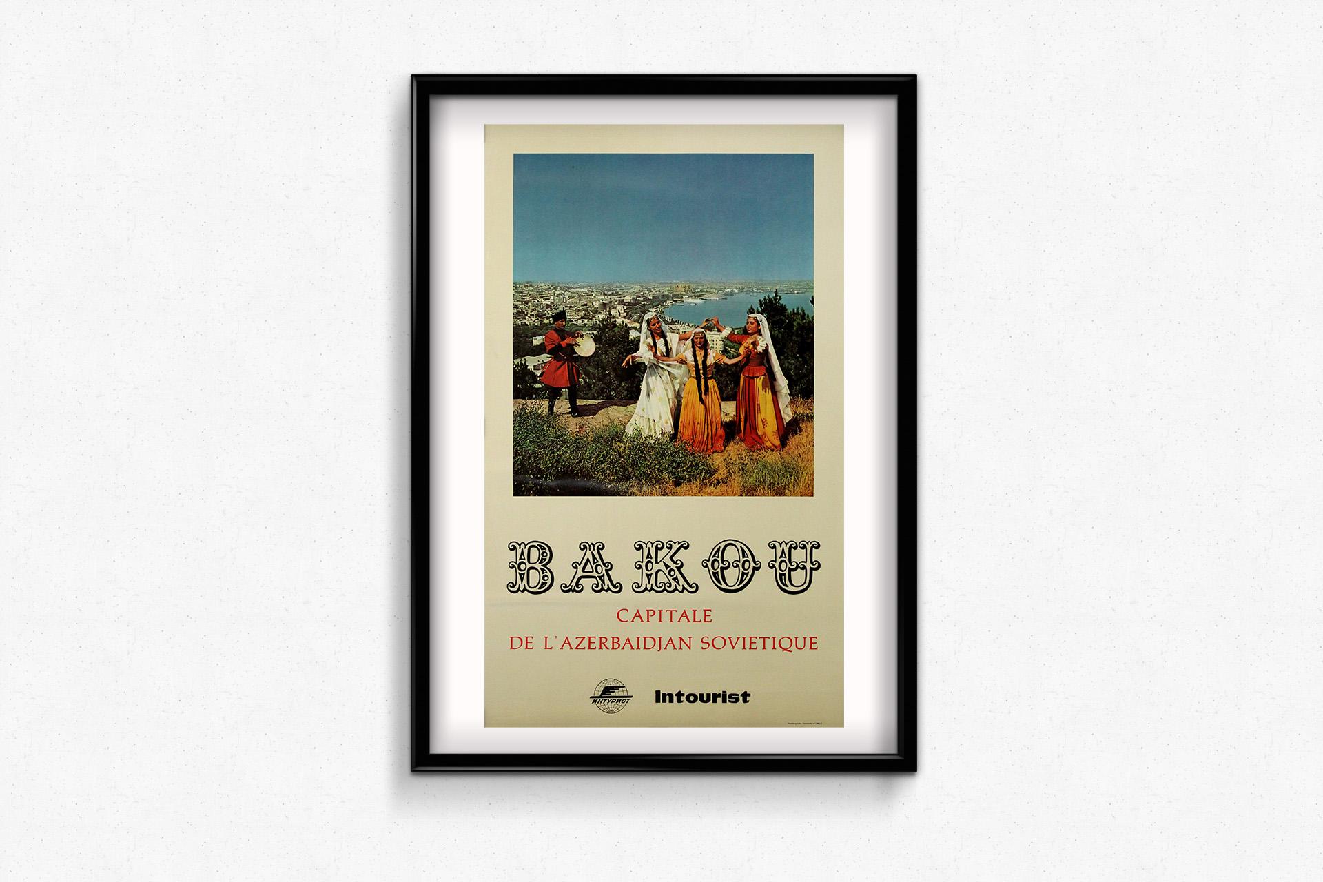 Original Soviet travel poster by Intourist USSR - Azerbaijan - Baku - Beige Print by Unknown