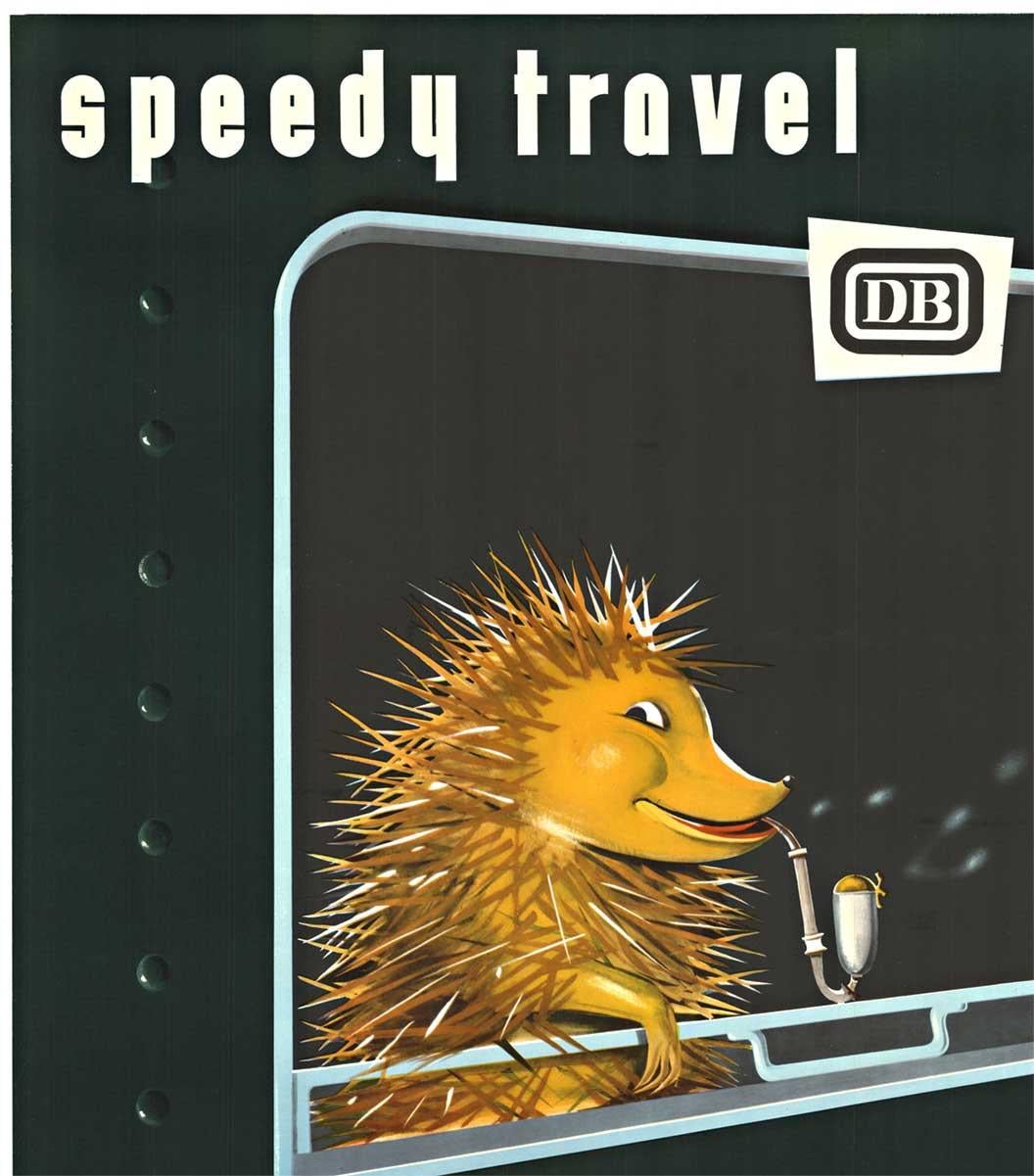 Affiche de voyage vintage originale Speedy Travel, German Federal Railroad, train - Print de Unknown