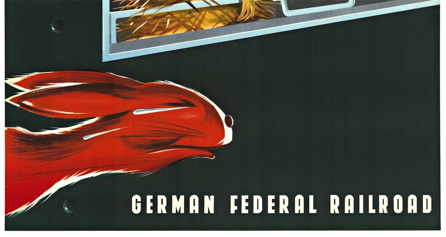 Affiche de voyage vintage originale Speedy Travel, German Federal Railroad, train - Modernisme américain Print par Unknown