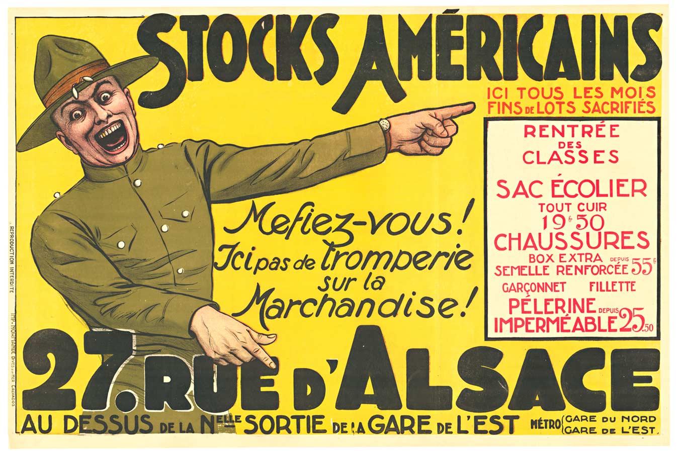 Unknown Portrait Print - Original "Stocks Americains" vintage French poster  horizontal format