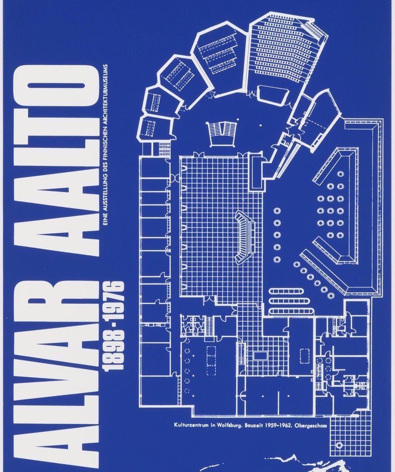 Alvar Aalto – Original Swiss Vintage Exhibition Poster  - Blue Figurative Print by Unknown