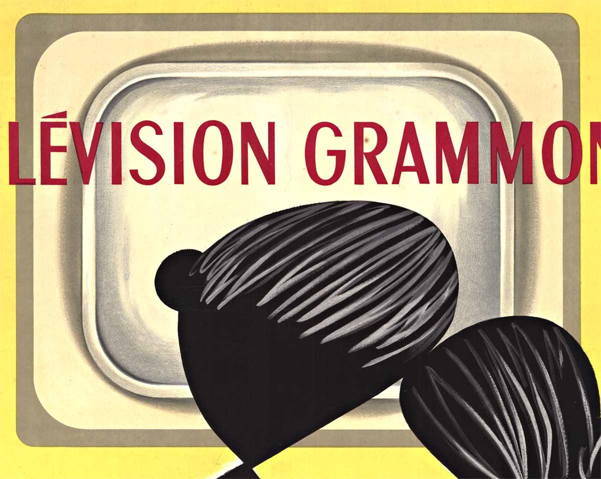 Affiche vintage originale de Television Grammont de style art déco - Jaune Print par Unknown