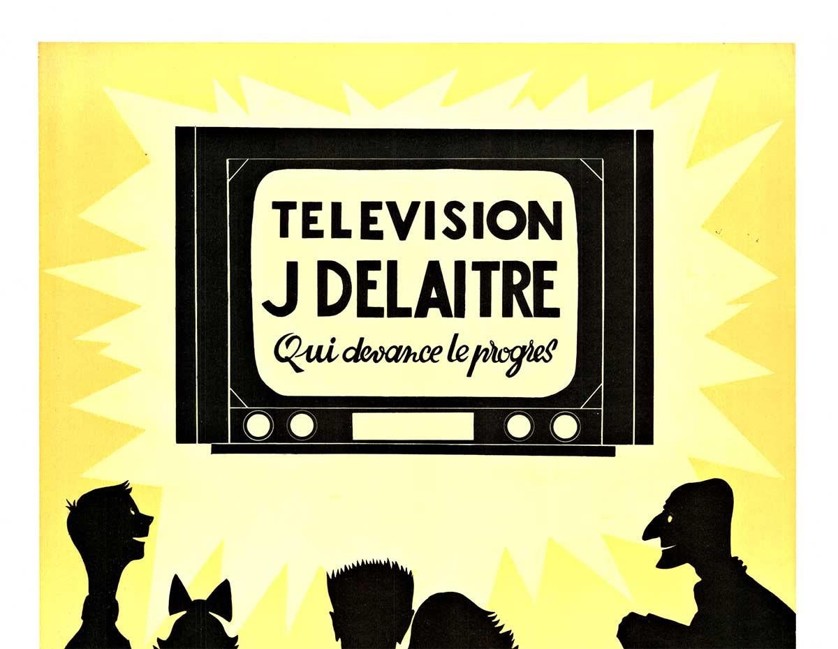 Cartel francés original TELEVISIÓN J. DELAITRE vintage de mediados de siglo moderno - Print de Unknown