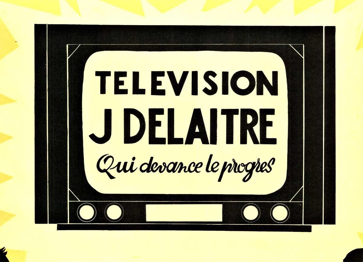 Cartel francés original TELEVISIÓN J. DELAITRE vintage de mediados de siglo moderno - Print Art Decó de Unknown
